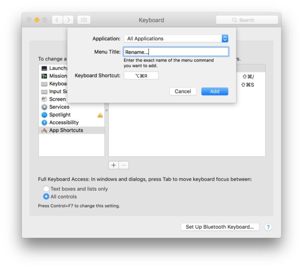 keyboard shortcuts for mac sierra